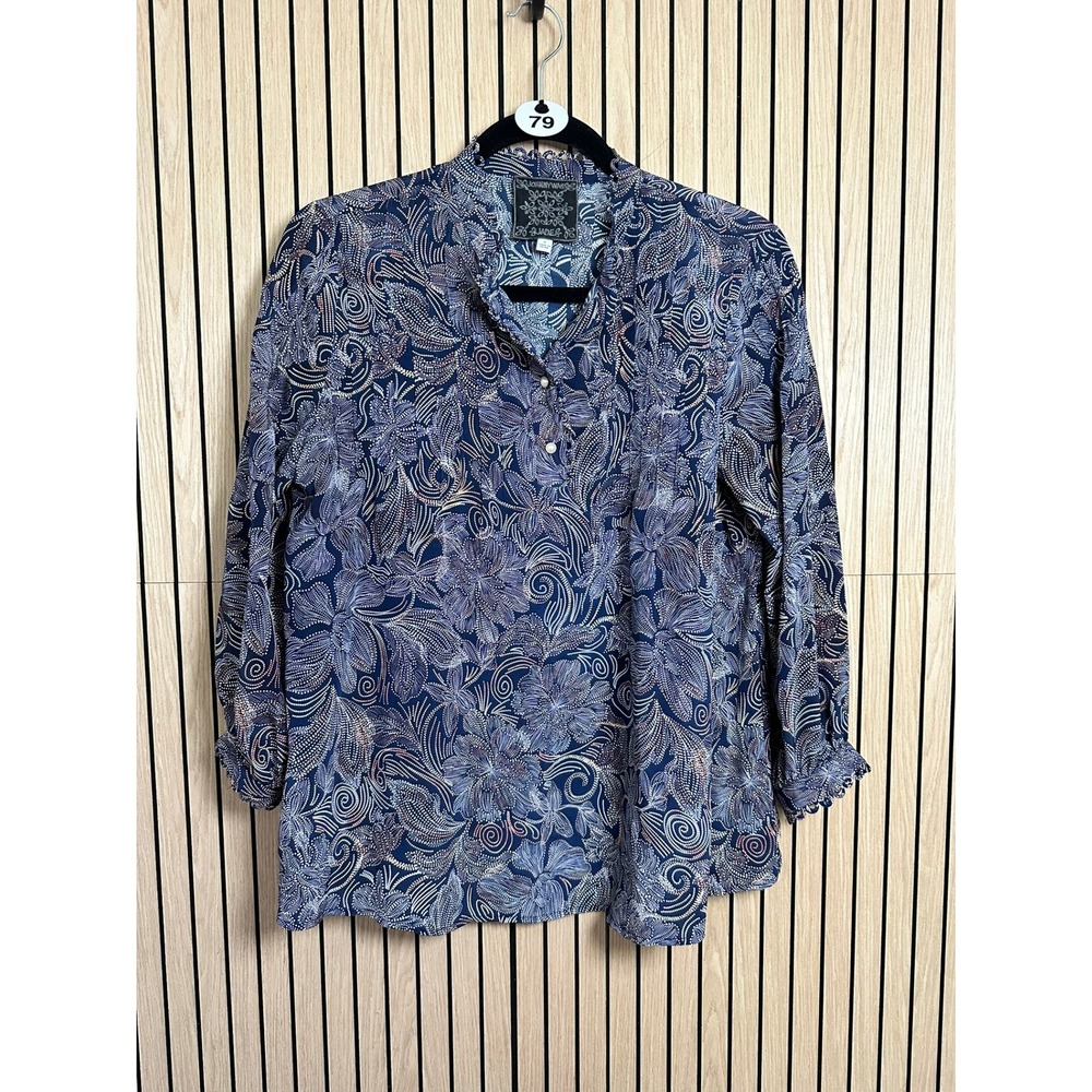 079 Johnny Was JADE Blue Floral Silk Blouse - Small - $388 - Picture 2 of 5